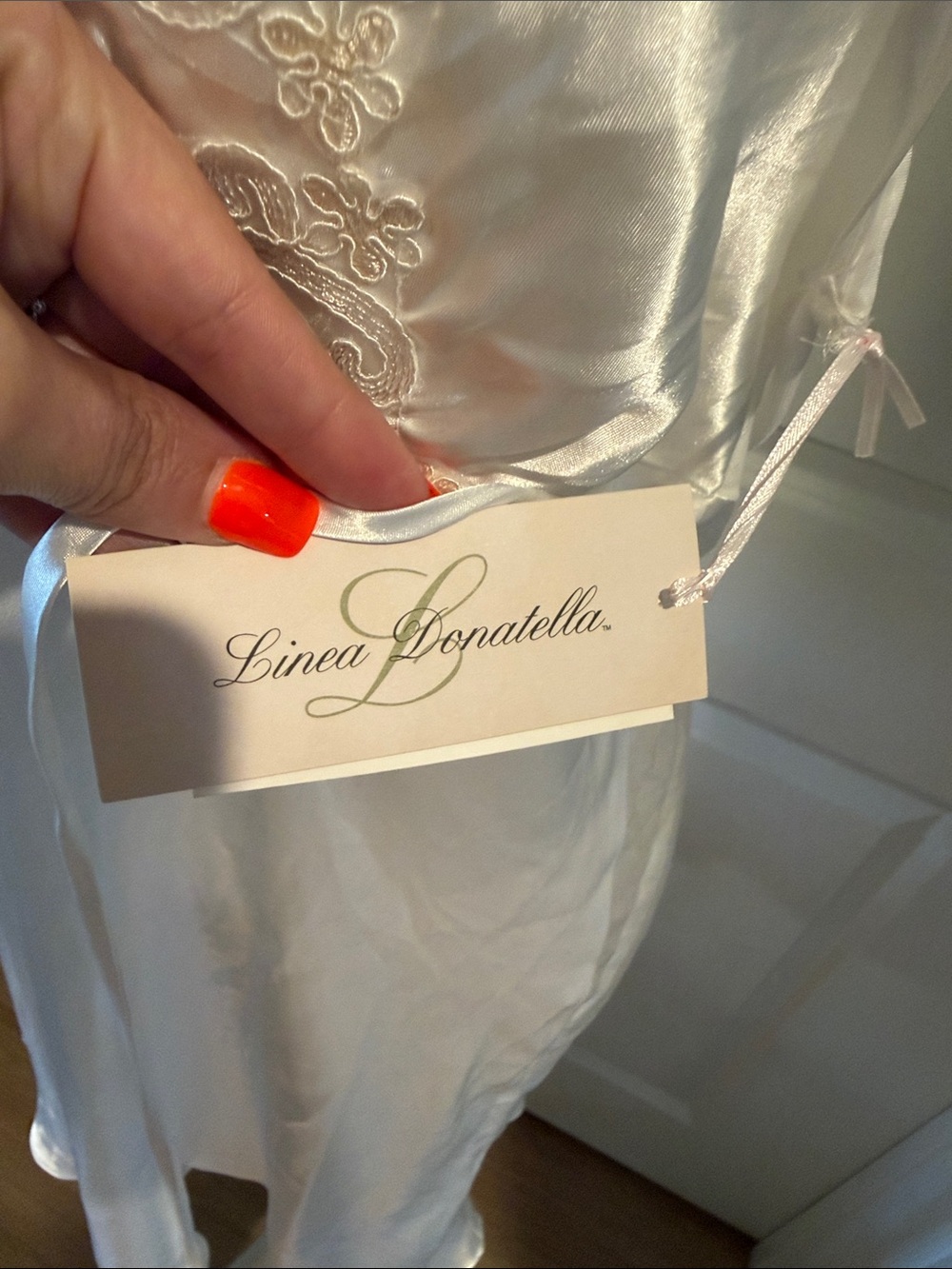 Linea Donatella Ivory Satin Lace-Trim Chemise - Picture 9 of 13
